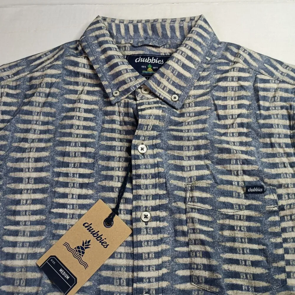 Chubbies The Friday Shirt Men's M Medium Blue Gray Slub Poplin The Ziggy
